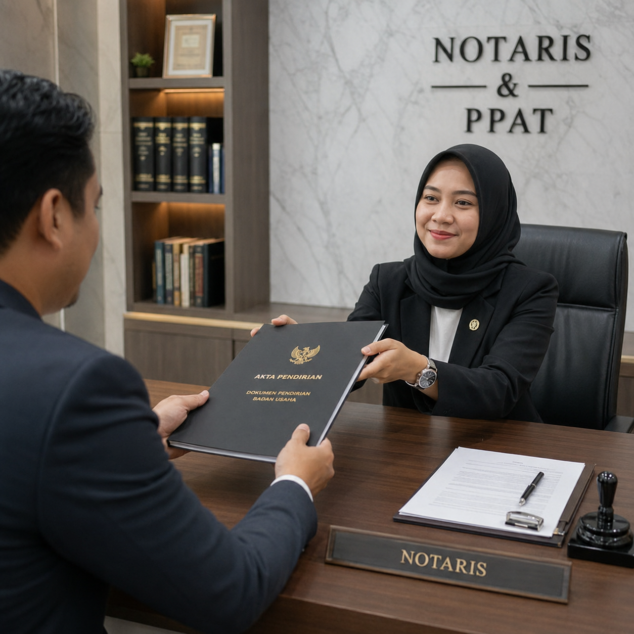 Serah terima dokumen pendirian badan usaha dan akta pendirian PT di kantor Notaris Tania Permatasari Karawang